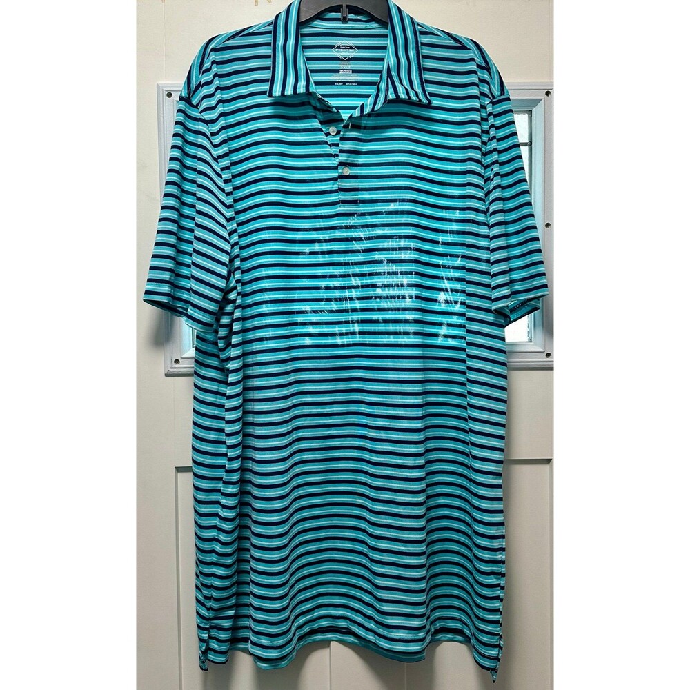 Men’s St. John’s Bay Polo. Blue Green Stripe Collared (543)